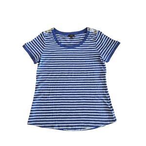 Talbots Women's Blue Striped Button Shoulder Tee Size XS NWT